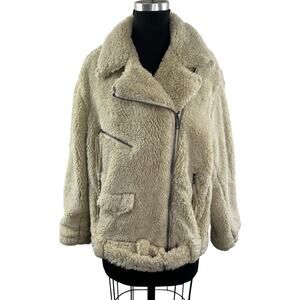 We The Free People So Cozy Slouchy Fleece Moto Jacket Sherpa Fuzzy Size S